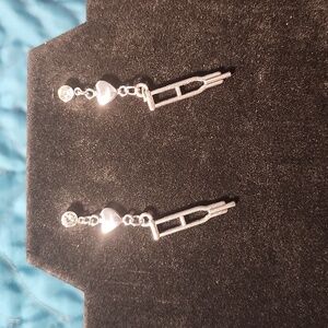 Silver Crutch w/ Heart Rhinestone Post Earrings